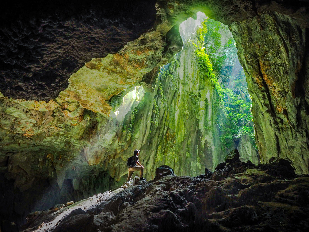 Light shining through the Mulu Clear Water Cave.